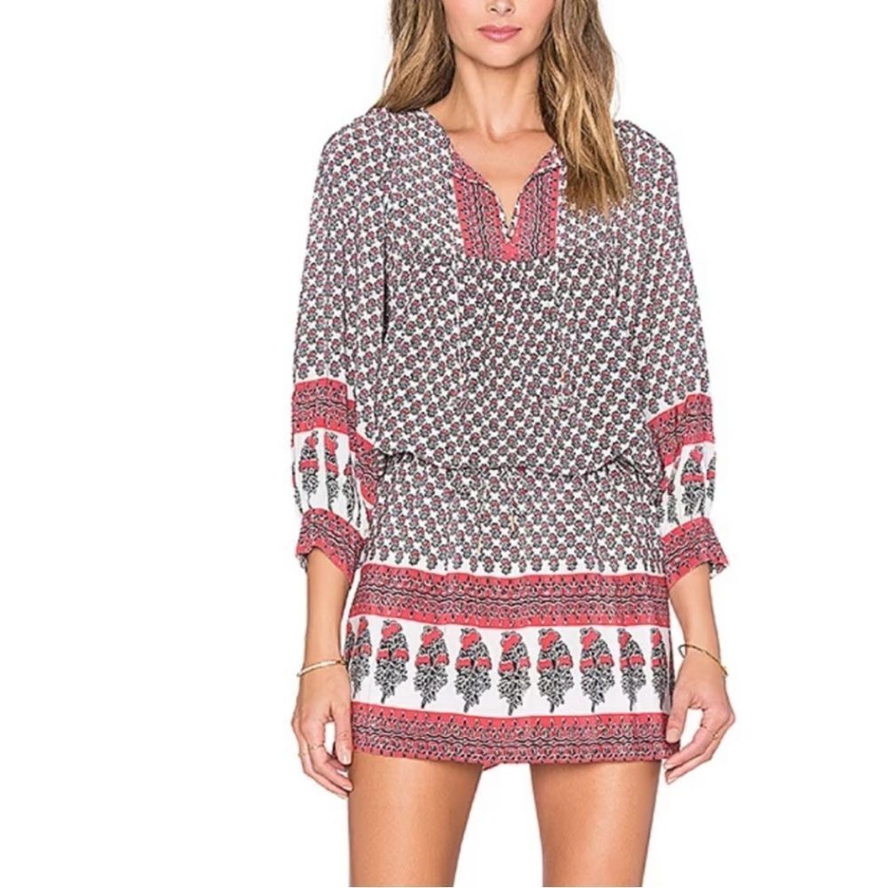 Ulla Johnson Bazaar Red Black Floral Silk Boho Mini Dress Size 2